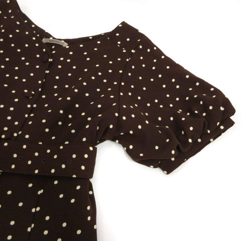 ナイスクラップ Nice Claup ワンピース ロング パフスリーブ 半袖 ベルト ドット ブラウン 茶 オフ白 F レディース 155 ベクトルパーク