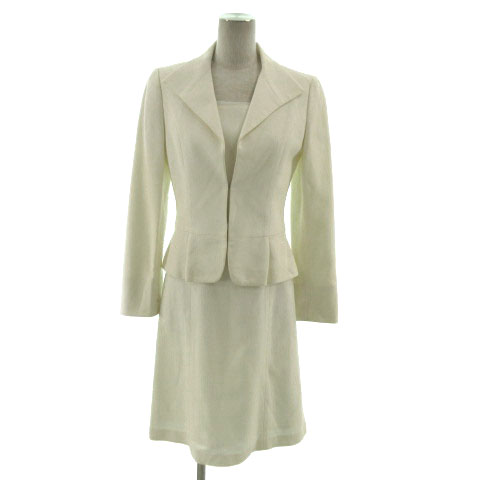 インディヴィ Indivi スーツ ワンピーススーツ フォーマル ジャケット ワンピース 半袖 ひざ丈 切替え 日本製 アイボリー 36 レディース 155 ベクトルパーク