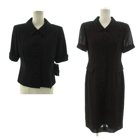 未使用品 リオナ Liona 東京スタイル ブラックフォーマル ワンピーススーツ ジャケット ステンカラー 半袖 ワンピース ステンカラー 半袖 ミディ丈 ブラック 黒 9 レディース 155 ベクトルパーク