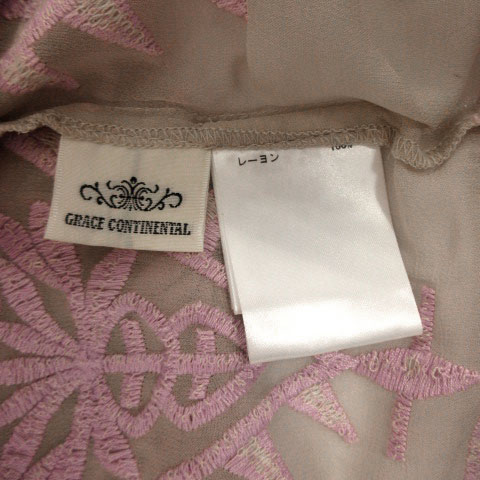 グレースコンチネンタル GRACE CONTINENTAL ワンピース 長袖 ひざ丈 リーフ刺繍 シースルー インナー付き ベージュ パープル 紫 36 レディース