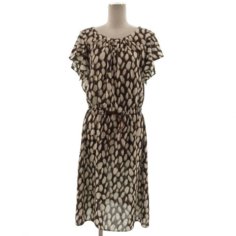 モガ Moga ワンピース ひざ丈 フレア 半袖 ウエストゴム 総柄 ブラウン 茶 ベージュ 2 レディース 155 ベクトルパーク