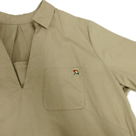 アーノルドパーマー Arnold Palmer ワンピース 半袖 ミディ丈 シャツワンピース スキッパーカラー プルオーバー ロゴ刺繍 コットン ベージュ 2 レディース 155 ベクトルパーク