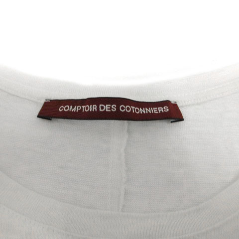 コントワーデコトニエ COMPTOIR DES COTONNIERS カットソー フレンチスリーブ 半袖 刺繍 フレンチブルドッグ 花 リネン オフ白 イエロー 黄 ブルー 青 7 レディース