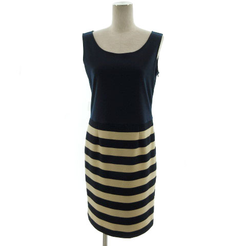 スープ Soup ワンピース ひざ丈 ノースリーブ 切替え ボーダー ネイビー 紺 ベージュ 9 レディース 155 ベクトルパーク