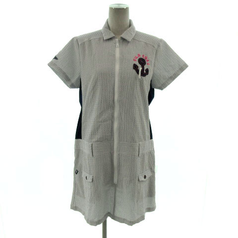 フィラ Fila Golf ワンピース 半袖 ミディ丈 切替え ロゴ刺繍 ボーダー グレー系 ホワイト 白 Ll レディース 155 ベクトルパーク