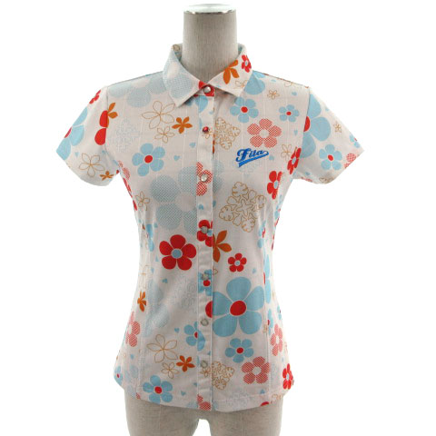 フィラ Fila Golf シャツ 半袖 プリント 花柄 ロゴ刺繍 ホワイト 白 マルチカラー M レディース 155 ベクトルパーク