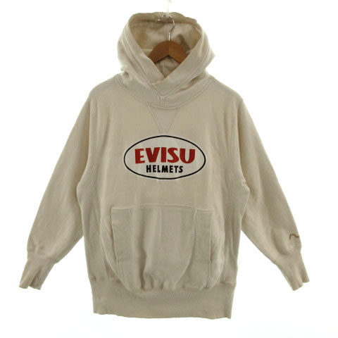 エヴィス EVISU パーカー スウェット 長袖 ロゴプリント ベージュ 