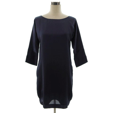 プロフィール Profile ワンピース フォーマル 七分袖 ひざ丈 ボートネック 半光沢 ネイビー系 紺系 38 レディース 155 ベクトルパーク