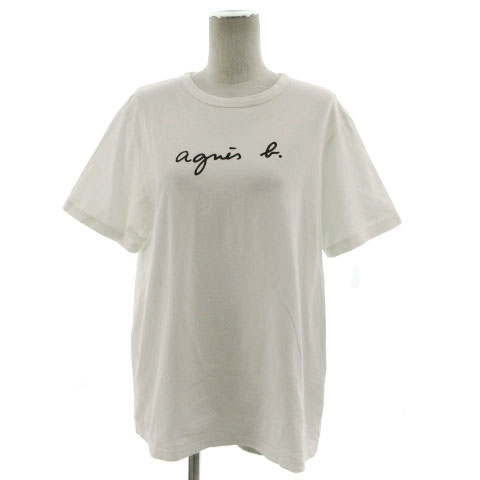 アニエスベー Agnes B Tシャツ 半袖 ロゴプリント 日本製 オフ白 ブラック 黒 T3 レディース 155 ベクトルパーク