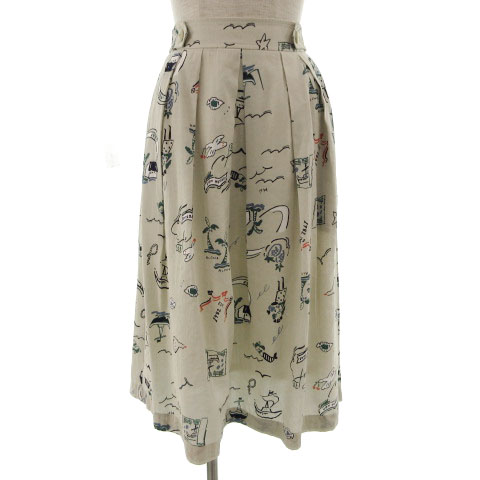 プードゥドゥ Pou Dou Dou スカート フレア タック ミディ丈 プリント イラスト ベージュ マルチカラー M レディース 155 ベクトルパーク