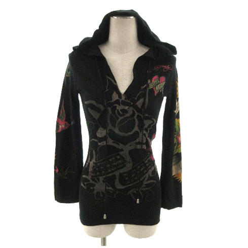 エドハーディー Ed Hardy パーカー ニット 長袖 プリント ライン 