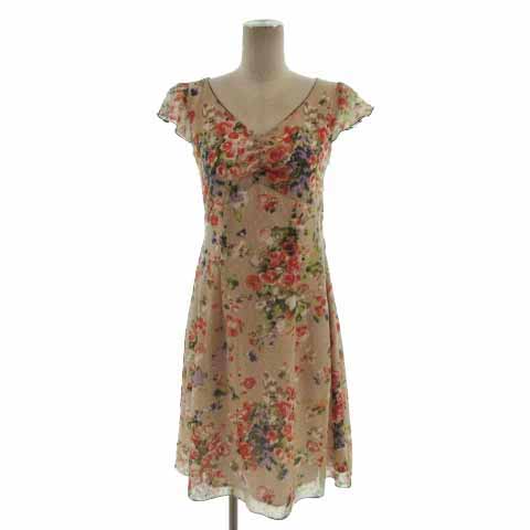 【中古】トッカ TOCCA ワンピース Vネック フレンチスリーブ シアー ひざ丈 花柄 ベージュ マルチカラー 0 レディース トッカ TOCCA ワンピース Vネック フレンチスリーブ シアー ひざ丈 花
