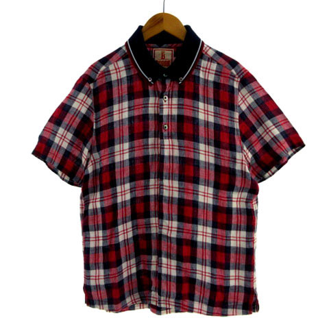 バラクータ BARACUTA シャツ ボタンダウン 襟切替え 半袖 日本製 リネン100％ チェック レッド 赤 ネイビー 紺 ホワイト 白 メンズ  155-902306060004 | ベクトルパーク