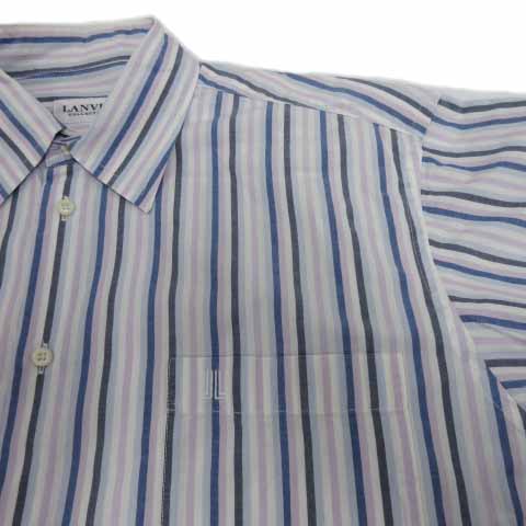 希少サイズ　LANVIN EN BLUE セットアップ　ネイビー　ストライプ ランバンオンブルーLANVIN en Bleu リネンポリスリーピース