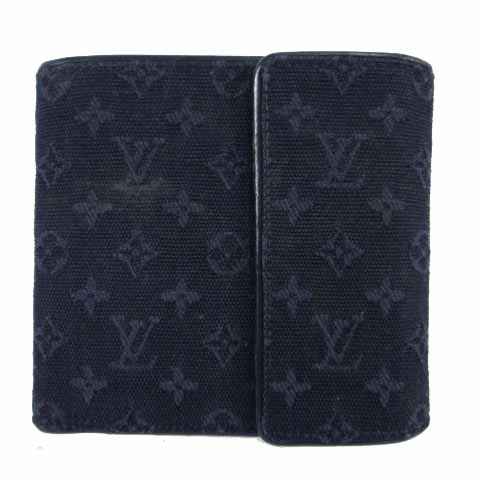 ルイヴィトンネイビー三つ折り財布モノグラムレディース