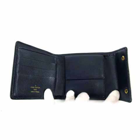 ルイヴィトンネイビー三つ折り財布モノグラムレディース