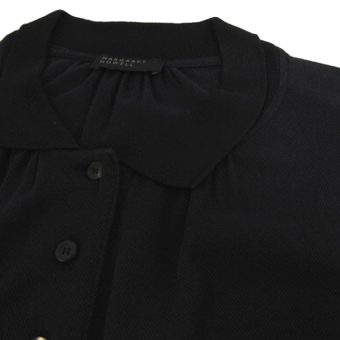 マーガレットハウエル MARGARET HOWELL ポロシャツ 半袖 胸ポケ イタリア製 シルク70％ ブラック 黒 2 レディース COTTON SILK | MARGARET HOWELL（マーガレット・ハウエル