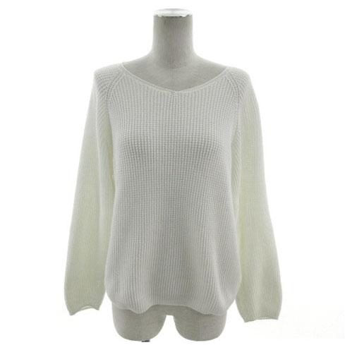 インディヴィ INDIVI ニット Vネック 長袖 ワッフル地調 コットン混  