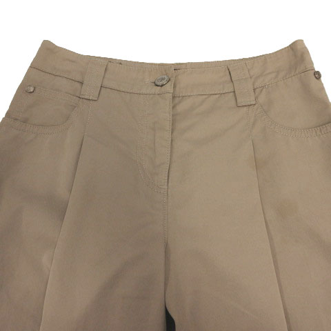 【中古】GIORGIO ARMANI パンツ ワイドパンツ タック クロップド丈 ガウチョ ロゴ コットン 茶系 ライトブラウン 26 ジョルジオアルマーニ GIORGIO ARMANI パンツ ワイドパンツ タック