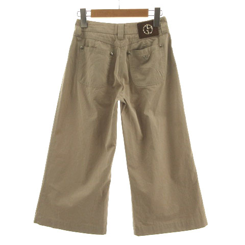 【中古】GIORGIO ARMANI パンツ ワイドパンツ タック クロップド丈 ガウチョ ロゴ コットン 茶系 ライトブラウン 26 ジョルジオアルマーニ GIORGIO ARMANI パンツ ワイドパンツ タック