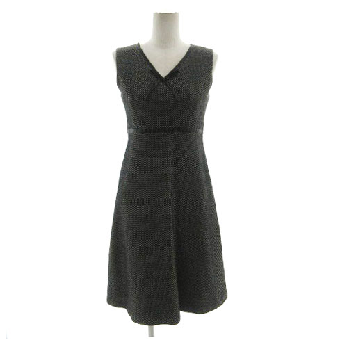 IENA ワンピース ノースリーブ Vネック 日本製 ネイビー 綿 ナイロン