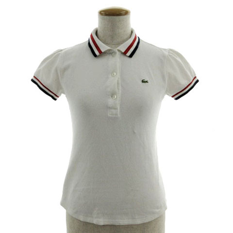 ラコステ　ポロシャツ　刺繍　半袖　白 Lacoste 白 ポロシャツ デカワニ刺繍 サイズ3 L5190 ぺルー製 スリム