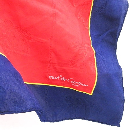 カルティエ Cartier マスト 宝石柄 総柄 スカーフ シルク レッド ブルー レディース 中古カルティエ Cartier must de cartier マストライン スカーフ 絹