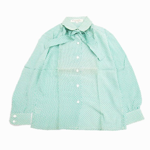 国内正規 90 S クリスチャンディオール Christian Dior レトロ ヴィンテージ シルク100 ロゴ 総柄 シャツ ブラウス カットソー 長袖 リボン ビンテージ M 緑 白 レディース R3 レディース 159 ベクトルパーク