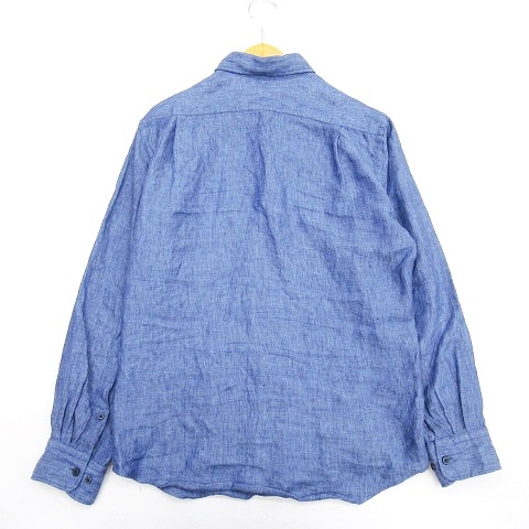 ユニクロ Uniqlo リネン100 シャツ カットソー M ブルー メンズ 17
