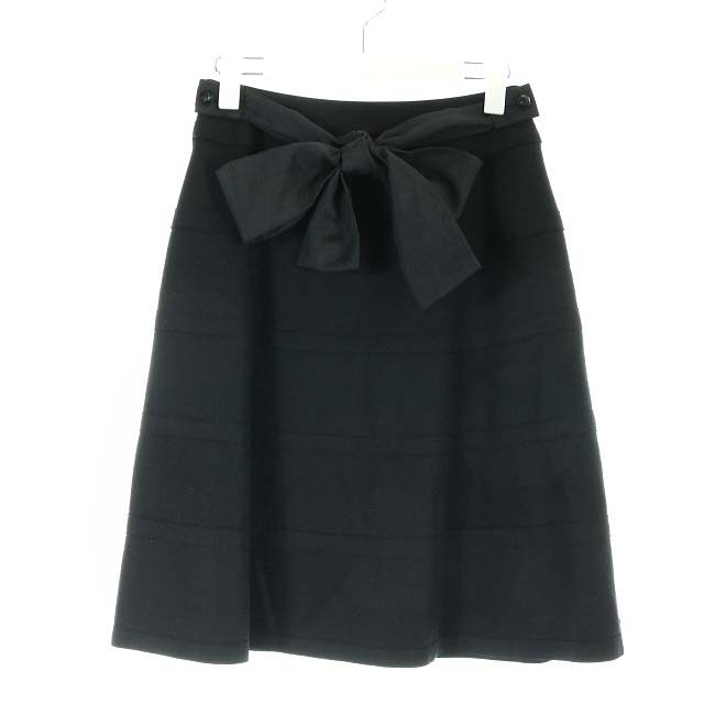 トゥービーシック TO BE CHIC フレアスカート ひざ丈 ウール リボン 38 M 黒 ブラック /YI18 レディース