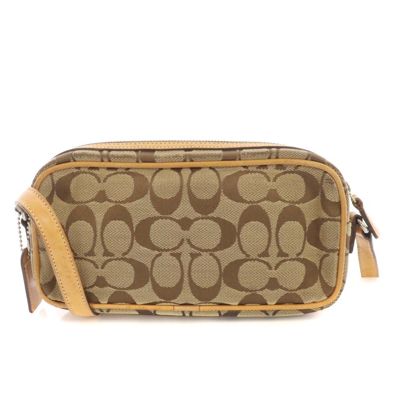 コーチ COACH シグネチャー ショルダーバッグ キャンバス レザー 茶 