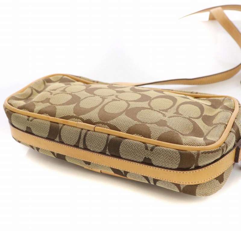 コーチ COACH シグネチャー ショルダーバッグ キャンバス レザー 茶 