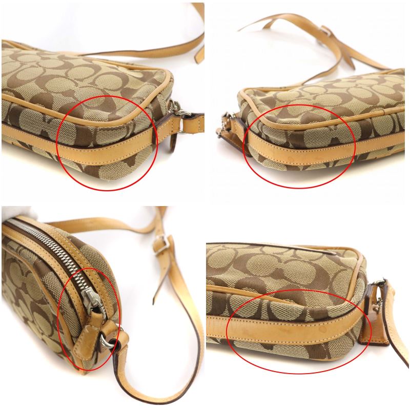 コーチ COACH シグネチャー ショルダーバッグ キャンバス レザー 茶 