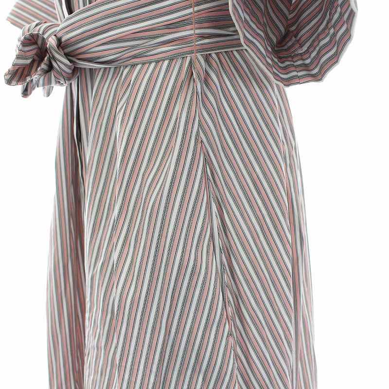 エブール ebure ストライプ ワンピース ロング 半袖 リボンベルト付き  