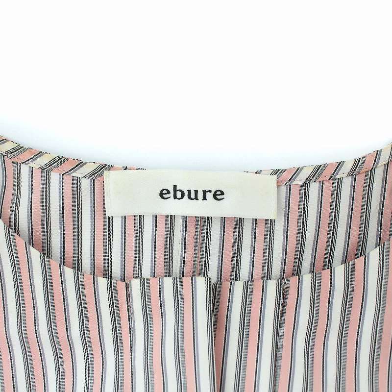 エブール ebure ストライプ ワンピース ロング 半袖 リボンベルト付き  