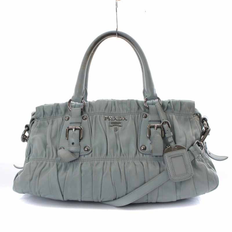 PRADA ギャザーショルダーバッグ ブルーグレー