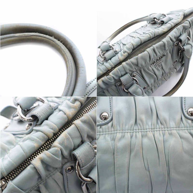 PRADA ギャザーショルダーバッグ ブルーグレー