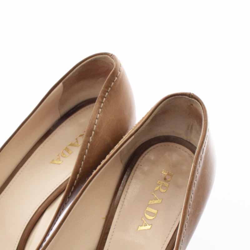 プラダ PRADA パンプス ヒール ポインテッドトゥ 37 23cm ベージュ 