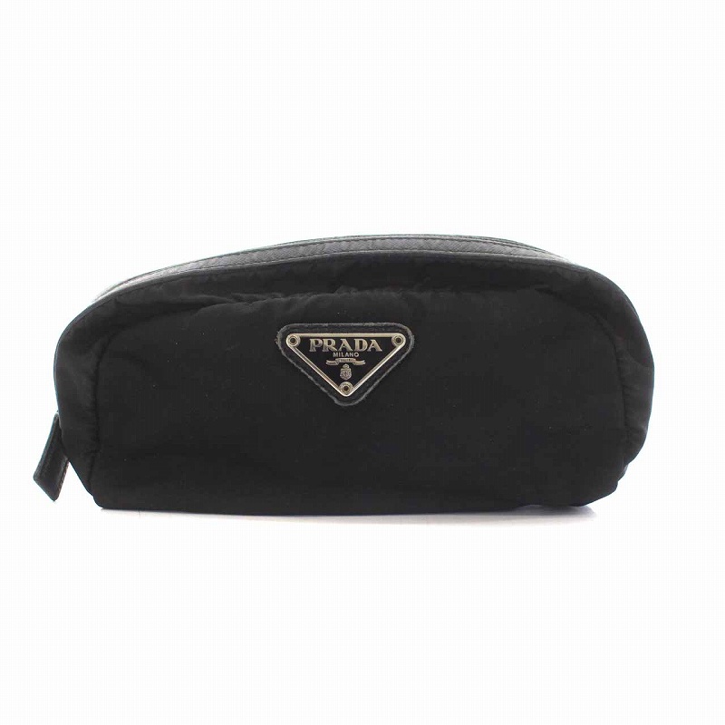 プラダ PRADA ポーチ 三角ロゴプレート ナイロン 黒 ブラック /YM ○D  