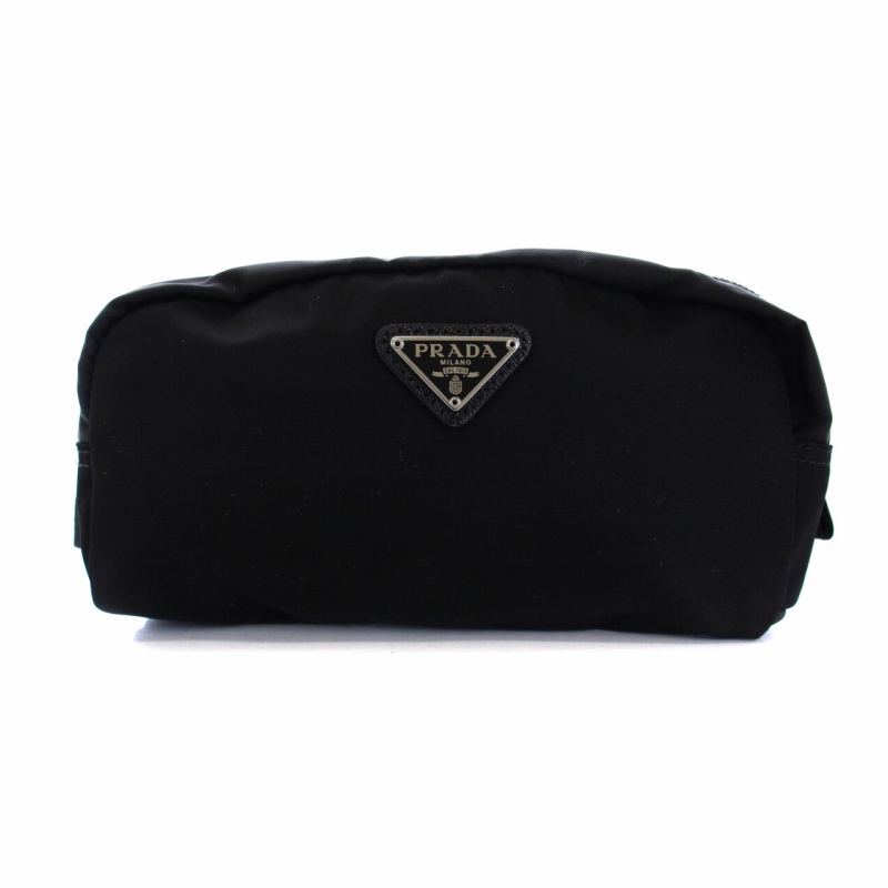 PRADA プラダ ブラック ナイロン ポーチ 黒 三角プレート プラダ PRADA ポーチ 小物入れ 三角プレート ナイロン 黒 ブラック /BM