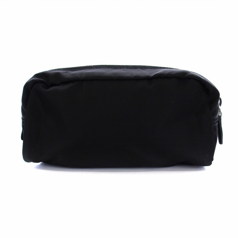 プラダ PRADA ポーチ 小物入れ 三角プレート ナイロン 黒 ブラック /BM