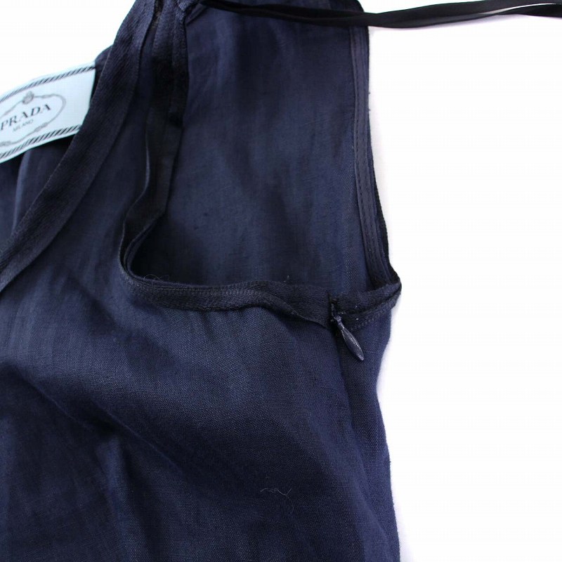 プラダ PRADA ノースリーブワンピース ひざ丈 フレア 麻 リネン100  