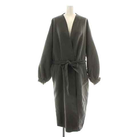ザラ ZARA ノーカラーコート ロング ベルト ウール S グレー /NW23  