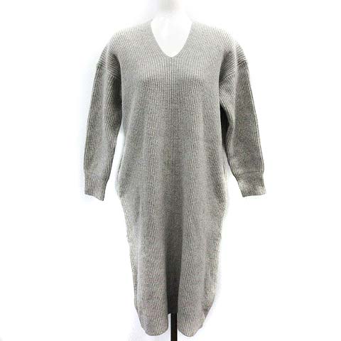 未使用品 アーバンリサーチ ドアーズ Urban Research Doors ワンピース ニット Vネック ミモレ丈 ウール F グレー Pj レディース 160 ベクトルパーク