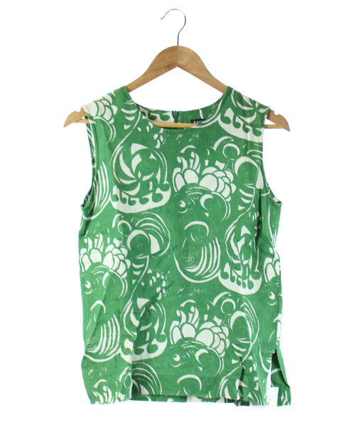 マリメッコ Marimekko ブラウス プルオーバー ノースリーブ 総柄 リネン 麻 緑 36 Dk39 レディース 160 ベクトルパーク