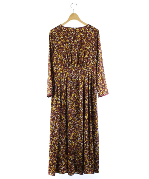 ナノユニバース Nano Universe ワンピース フレア マキシ丈 ロング 長袖 シフォン 花柄 赤 ボルドー 黄 36 Dk43 レディース 160 ベクトルパーク