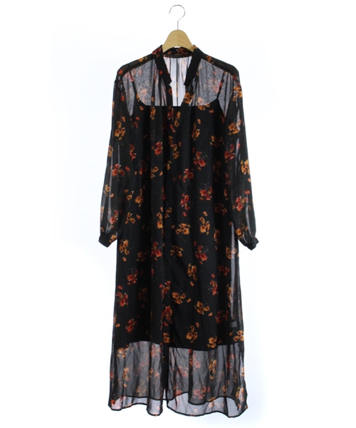 イエナ スローブ Iena Slobe 19aw ワンピース ロング 長袖 薄手 キャミソール 花柄 黒 ブラック Mr16 レディース 160 ベクトルパーク