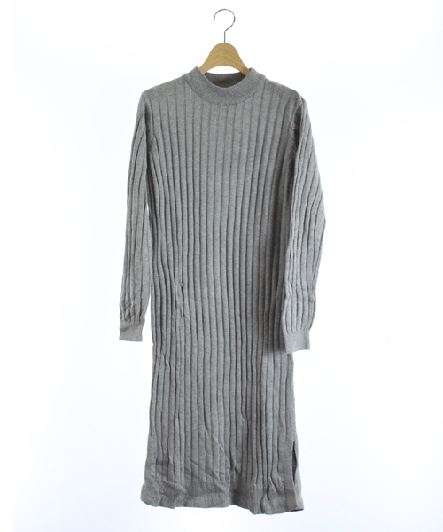 未使用品 ブリスポイント Blisspoint ワンピース リブニット 長袖 ひざ丈 M グレー Mr69 レディース 160 ベクトルパーク