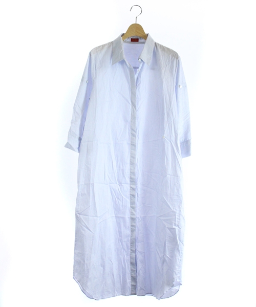 デプレ Des Pres トゥモローランド 19ss シャツワンピース ロング 七分袖 ストライプ 36 ライトブルー 白 ホワイト Mr1 レディース 160 ベクトルパーク