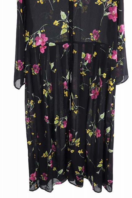 アーバンリサーチ ドアーズ Urban Research Doors ワンピース 七分袖 フレア 膝丈 花柄 フロントボタン Vネック One 紺 ピンク 黄色 レディース 160 ベクトルパーク